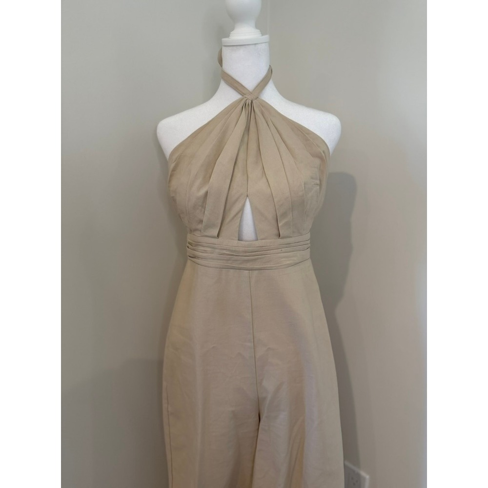 Lush Oat Wide Leg Halter Jumpsuit with Keyhole Cut-out Size S - Picture 2 of 7
